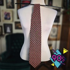 Structure Silk Tie Vintage 90s Mens Geometric Abstract Red Yellow Black USA Made