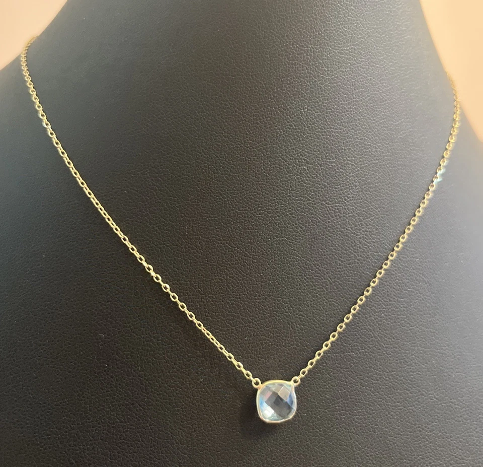 "Collar aguamarina oro amarillo 14k piedra de nacimiento de marzo 15"" - 17"" niño bebé niño" Foto 4 de 4