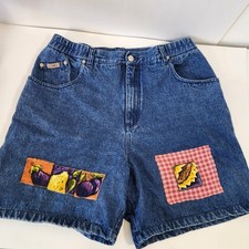Vintage 90s Mom Denim Shorts Sz 16 Sunflower Garden Patchwork Cottagecore Gitano