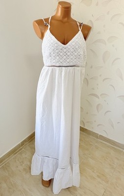 Reserved Maxikleid weiß Baumwolle Häkel Boho Strand Sommer verstellbare Träger L