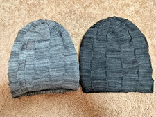 Set of 2 Adult Winter Beanie Hats Black Gray Soft Knit One Size Unisex New