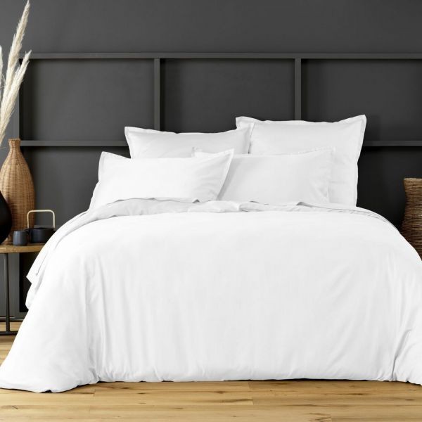 Housse de couette 220x240 en satin de coton blanc au tissage d'exception
