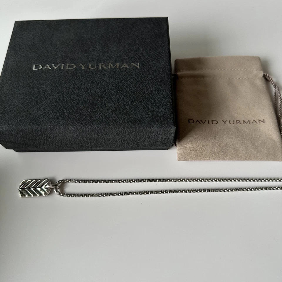 David Yurman Chevron Tag Necklace 925 Sterling Silver with Sapphires 3mm 22in - Image 2 of 4