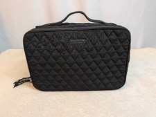 Vera Bradley Quilted Black Travel Cosmetic Bag Train Case Zippered Handle