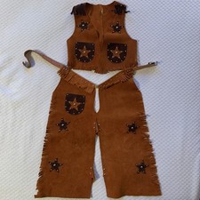 Vintage Kids Suede Cowboy Vest And Chaps Set Western Sheriff Costume USA Made