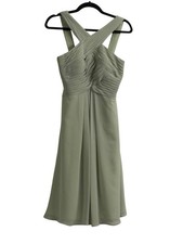 Azazie Sage Green Chiffon Bridesmaid Dress A4 Pleated Cross Front Formal