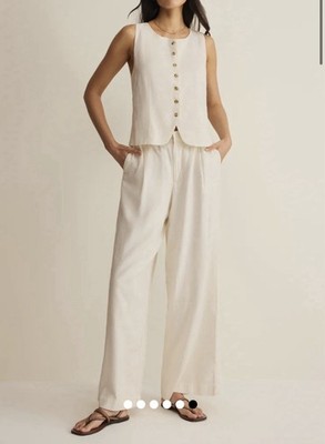 Z Supply Women s Wide Leg Pants Size Small Ivory Linen Blend High Rise