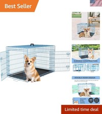 30-Inch Durable Blue Dog Crate with Double Door  Removable Tray for Medium Dogs