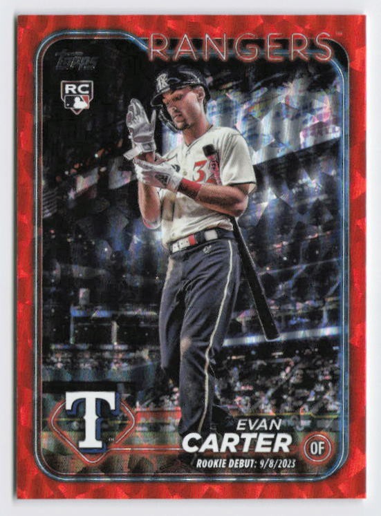 2024 Evan Carter Rookie Card Topps Update Orange Foil /299 #US58 Rangers
