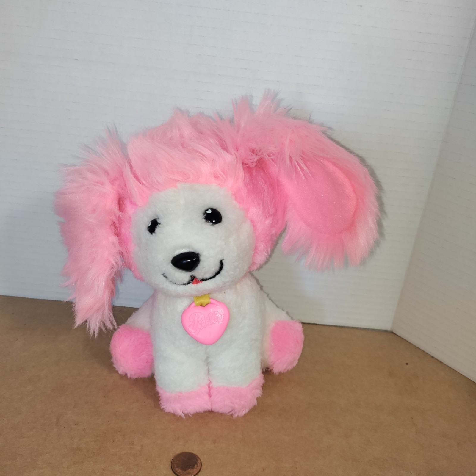Mattel 1982 Poochie Puppy Dog Plush W/ Heart Tag White Pink Soft Toy 80s Vtg 9”