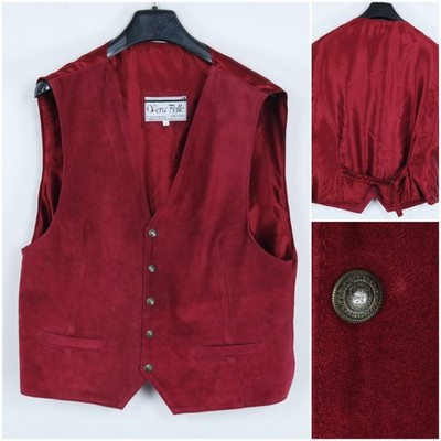 Mens Leather Waistcoat Large Size US 42 Burgundy Formal PERA PELLE Dress Vest