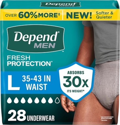 Depend Fresh Protection Men's Incontinence Underwear, Max Absorbency, L, 28 Ct