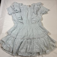 LoveShackFancy Light Blue Tiered Eyelet Ruffle Short Sleeve Lined Dress Size XXL