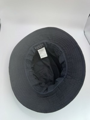 Gucci Black GG Monogram Bucket Hat Web Stripe Logo Made in Italy