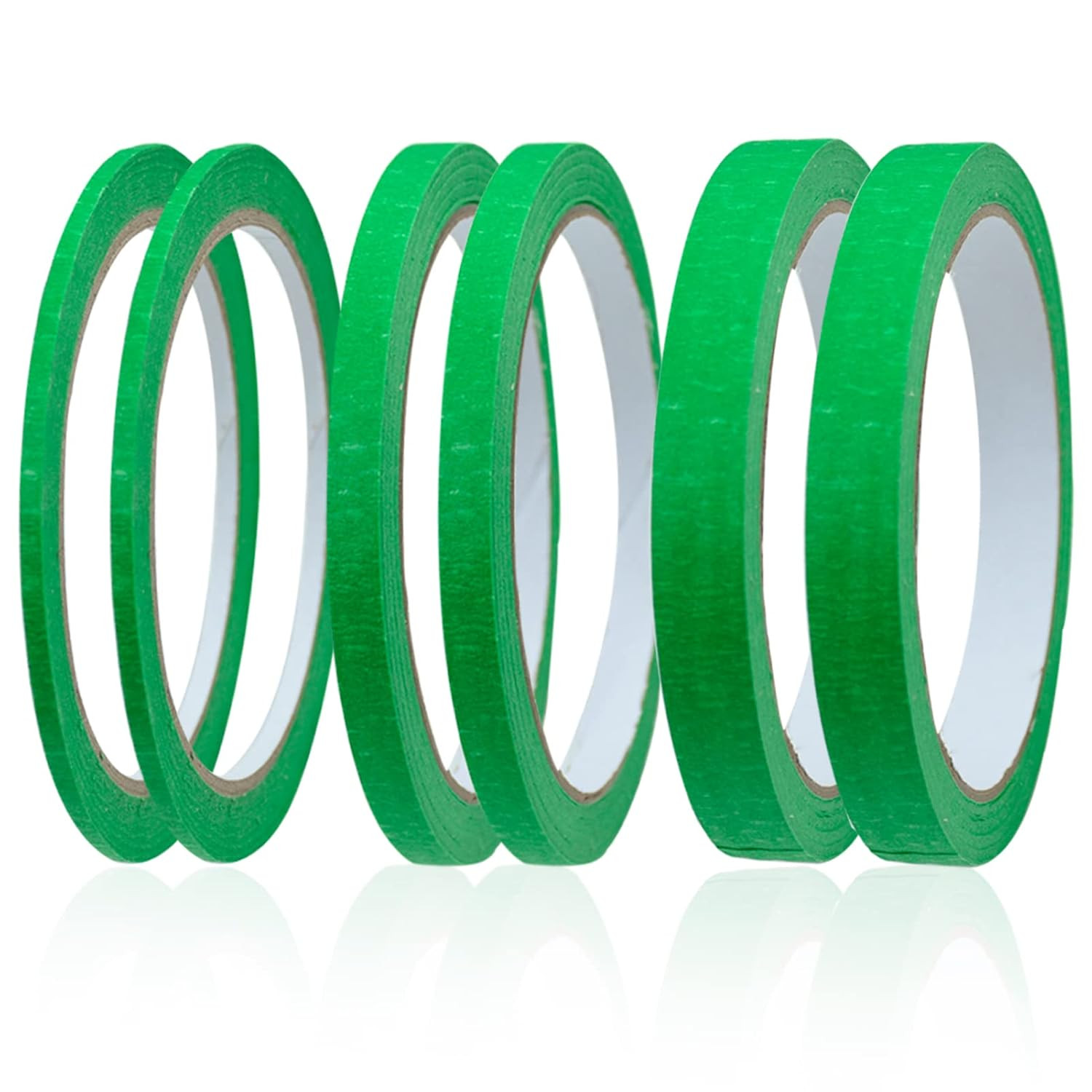 6 Rolls Green Masking Tape, Fine Line Tapes Painters Tape Artist 3Mm/7Mm/12Mm Wi