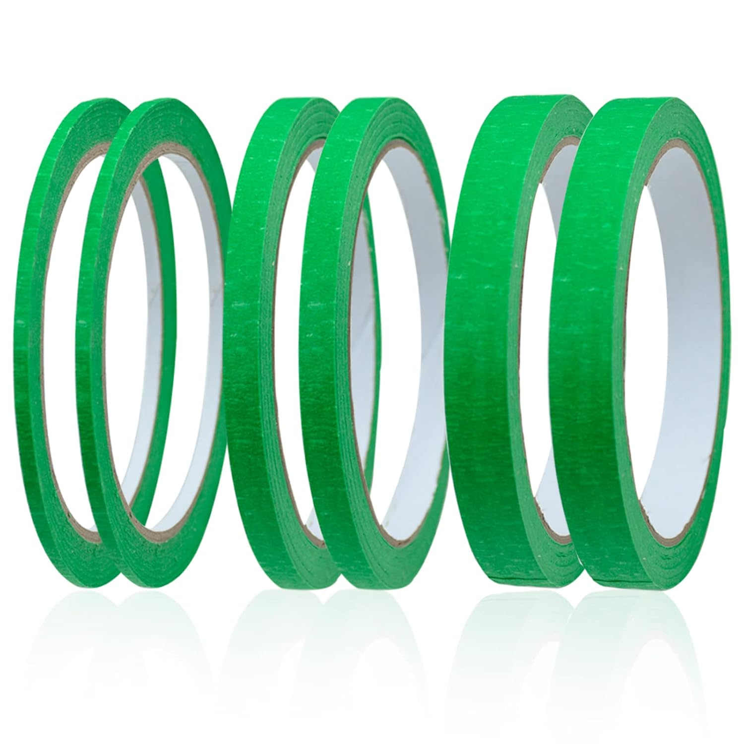 6 Rolls Green Masking Tape, Fine Line Tapes Painters Tape Artist 3Mm/7Mm/12Mm Wi