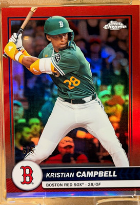 Topps 2026 Chrome Kristian Campbell #36 Boston Red Sox Red Parallel 5/5 Bookend!