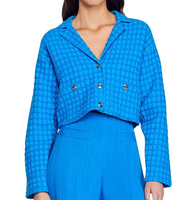 Sandro Paris Damen Jacke Tweed Wolle Kurz Blau Karo ÜBergang Gr. 34 XS 0