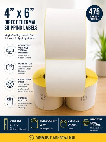 4"x6" Direct Thermal Labels 101 x 152  mm 475 per Roll for Zebra Toshiba Citizen