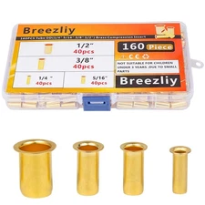 Breezliy 160pcs Tube OD1/4" 5/16'' 3/8" 1/2" Brass Compression InsertBrass Co...
