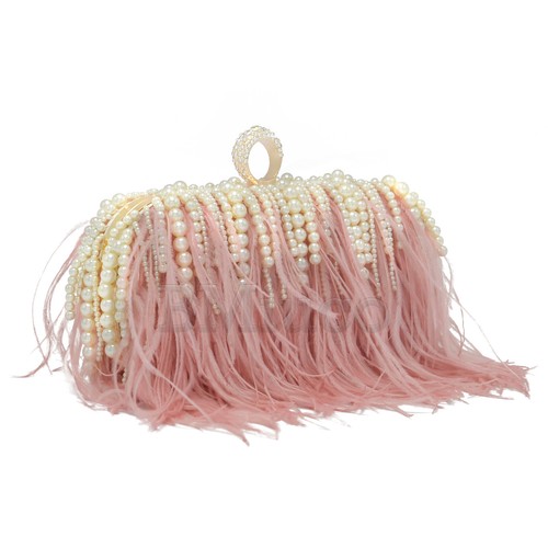 Para mujer bolso de mano bolso de plumas de avestruz de lujo bolso tardío bolso de metal - Imagen 3 de 15