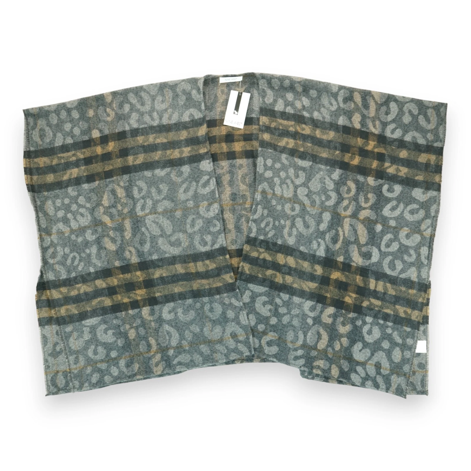 NWT NINE WEST Women's Poncho Brown Black Gray Striped One Size Polyester