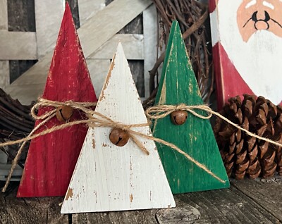 Tiered Tray Christmas MINI TREES Set 3 Farmhouse Shelf Decor Rustic ...