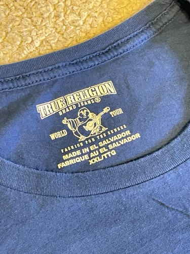True Religion Buddha Tee Men XXL Blue Graphic Logo Cotton Short Sleeve Shirt - Picture 3 of 8