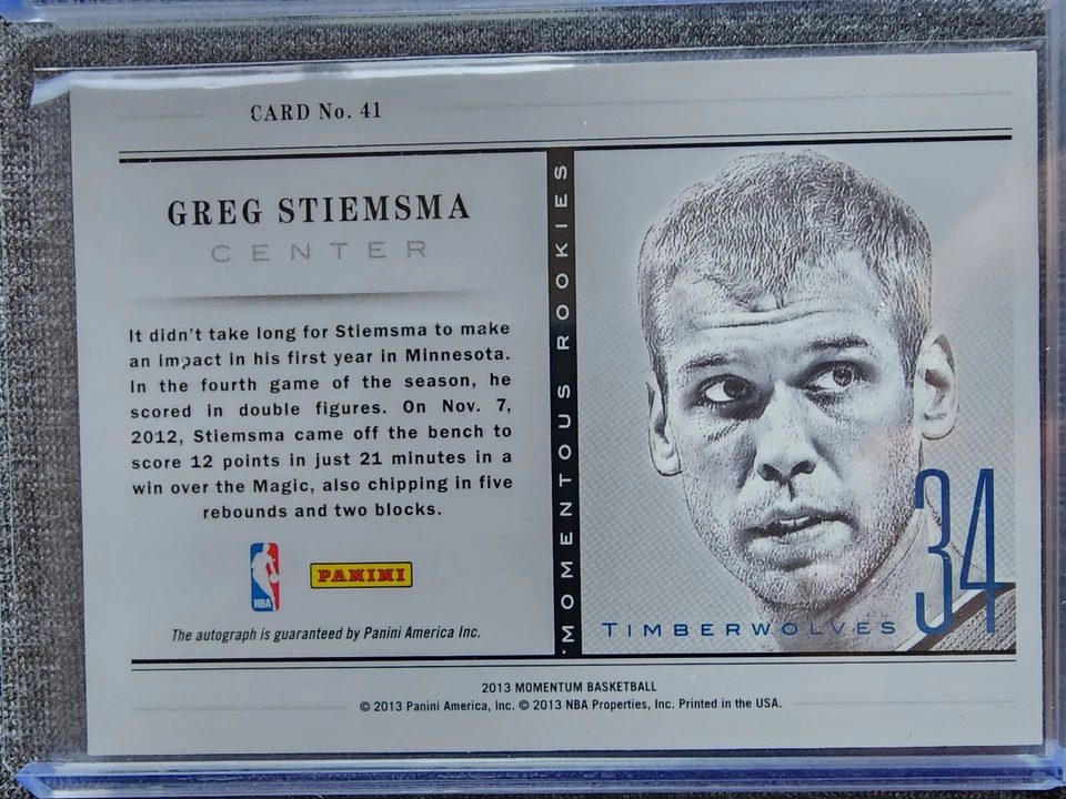 2013 Momentum Basketball Momentous Rookies Greg Stiemsma Auto - Image 2 of 2