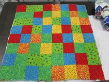 Vtg 60's-70's Quilt-Blanket-Throw-Bright Colors-Reversible 37" x 37" square