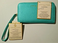 NWT Teal Pearl Pebble Adrienne Vittadini USB Charging Wallet Wristlet Zip Around
