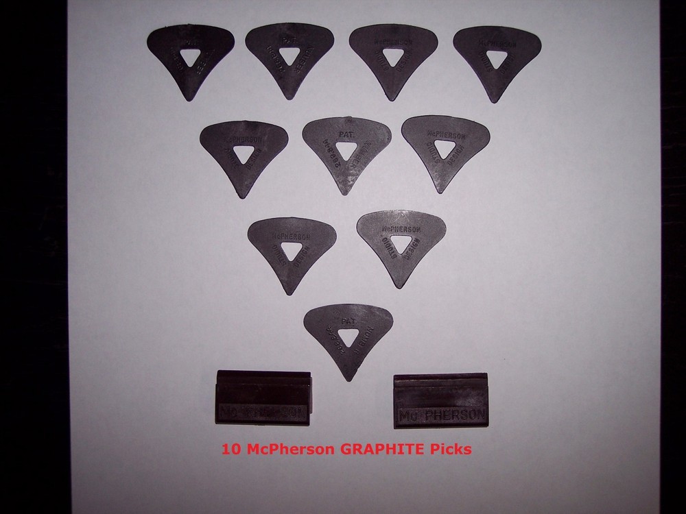 Vintage 1980s Graphite Guitar Pick Set by McPherson - 10 Black Picks