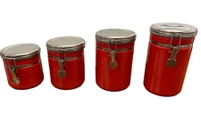 ANCHOR HOCKING Ceramic Canister Set Red 4 PC Food Storage Containers Flour Sugar