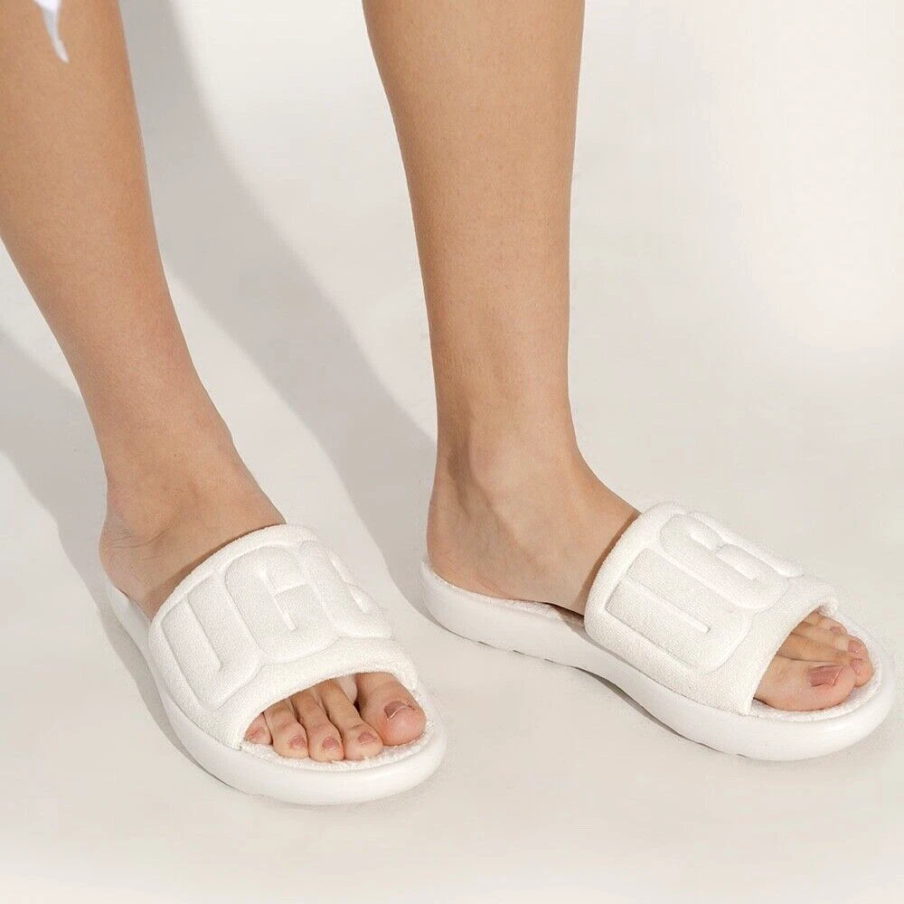 Nuovo senza scatola UGG Mini Slide taglia 7 panno spugna 1136773 sandalo bianco diapositive in rilievo