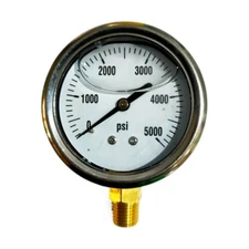 Liquid Filled Pressure Gauge 0-5000 PSI 1/4" NPT LM Side Mount 2.5" Face