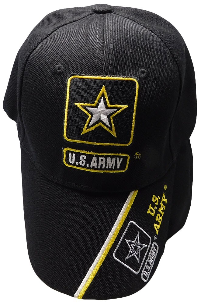 Cappellino US Army Star Logo Nero Ricamato, Baseball Strapback, Unisex Trade Winds