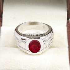 Ruby Oval Cut Gemstone With 14K Solid White Gold Ring For Men's B548