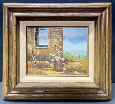 #ad Vintage Antique Signed Flower amp; Farm Rural Oil Painting on Canvas 17quot; x 15quot; $109.00