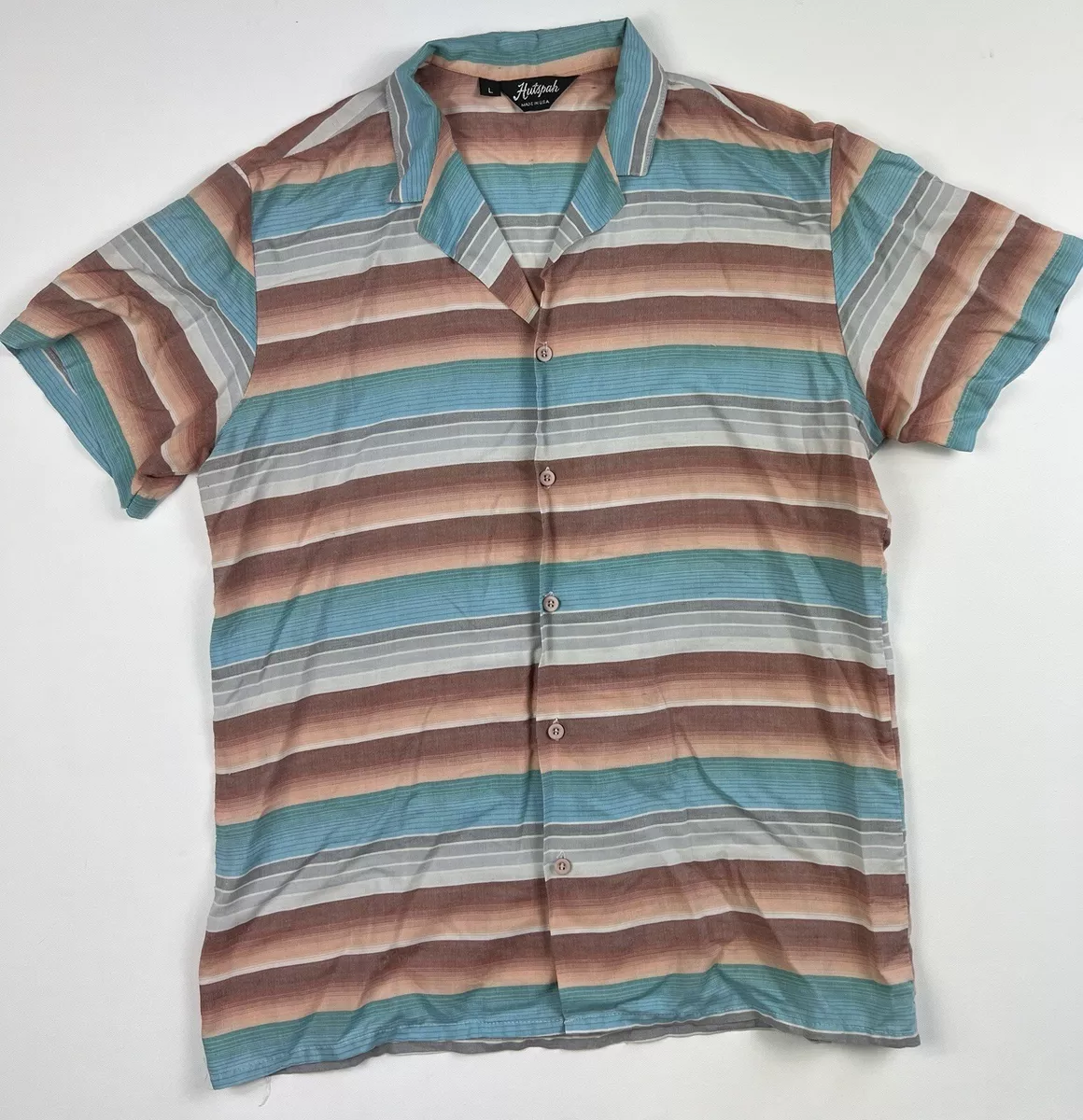 Vtg Hutspah Shirt Mens Large Short Sleeve Striped Made in USA