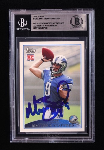 Autografo Matthew Stafford su carta 2009 Topps #430 (RC) BGS-Testimoni fanatici - Foto 1 di 2