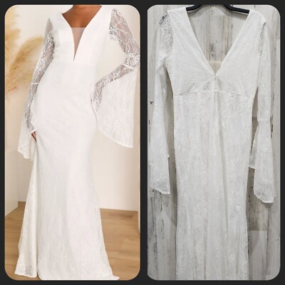 LULUS Endless Love Story White Floral Lace Bell Sleeve Maxi Dress Size XL**NWOT*