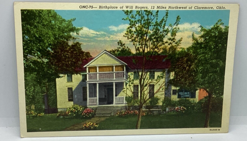 Postcard Birthplace Will Roger’s Nortwest Claremore Oklahoma White Border H424 - Foto 1 di 2