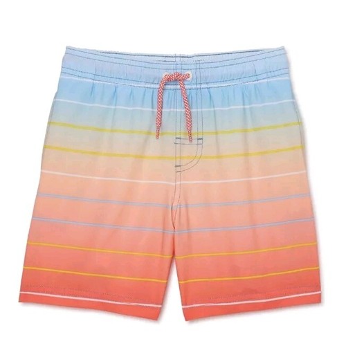 Wonder Nation Boys Orange & Blue Stripe Print Swim Trunks - Size L (10/12)