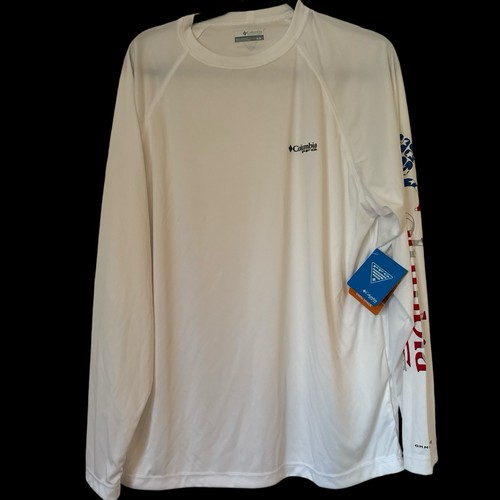 Columbia Shirt Mens M White PFG Omni Shade Rash Guard Hiking Fishing 50