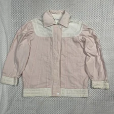 Vintage Gitano Mid Length Cotton Blend Bomber Jacket Pink White Trim Women M
