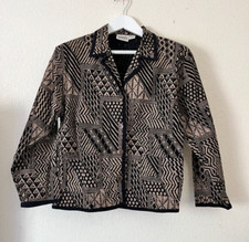 Chico's Design Womens Geometric Print Button-Up Jacket Size 1 Black  Beige Boho