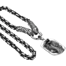 Mens Viking Snake Dog Tag Cobra Kai Snake Pendant Necklace Stainless Steel Chain