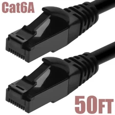 50FT Cat6A RJ45 Network LAN Ethernet UTP Patch Cable TPE Outdoor 500MHz Black