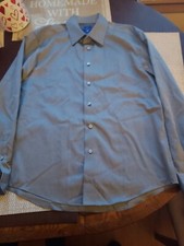 Egara Non Iron Lg Grey Blue Striped Dress Shirt size lg In Very Nice Condition