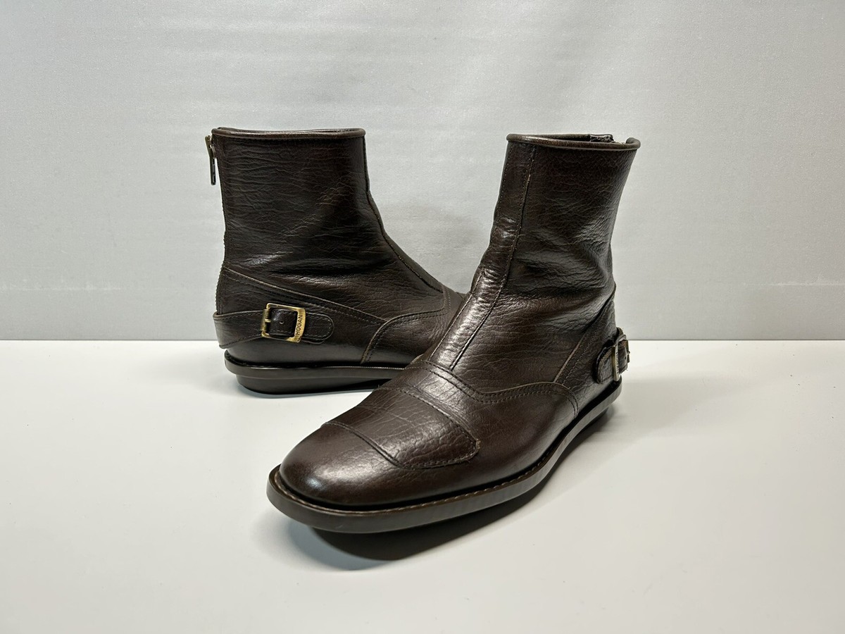 【送料&関税込】Hogan Biker Boots Hogan Italy Men's Brown Leather Biker Boots Buckle Zip Size